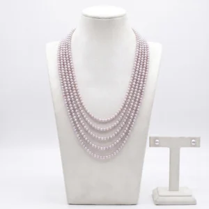 Gorgeous 5 Lines Pearls Necklace in Lavender Colour Pearls