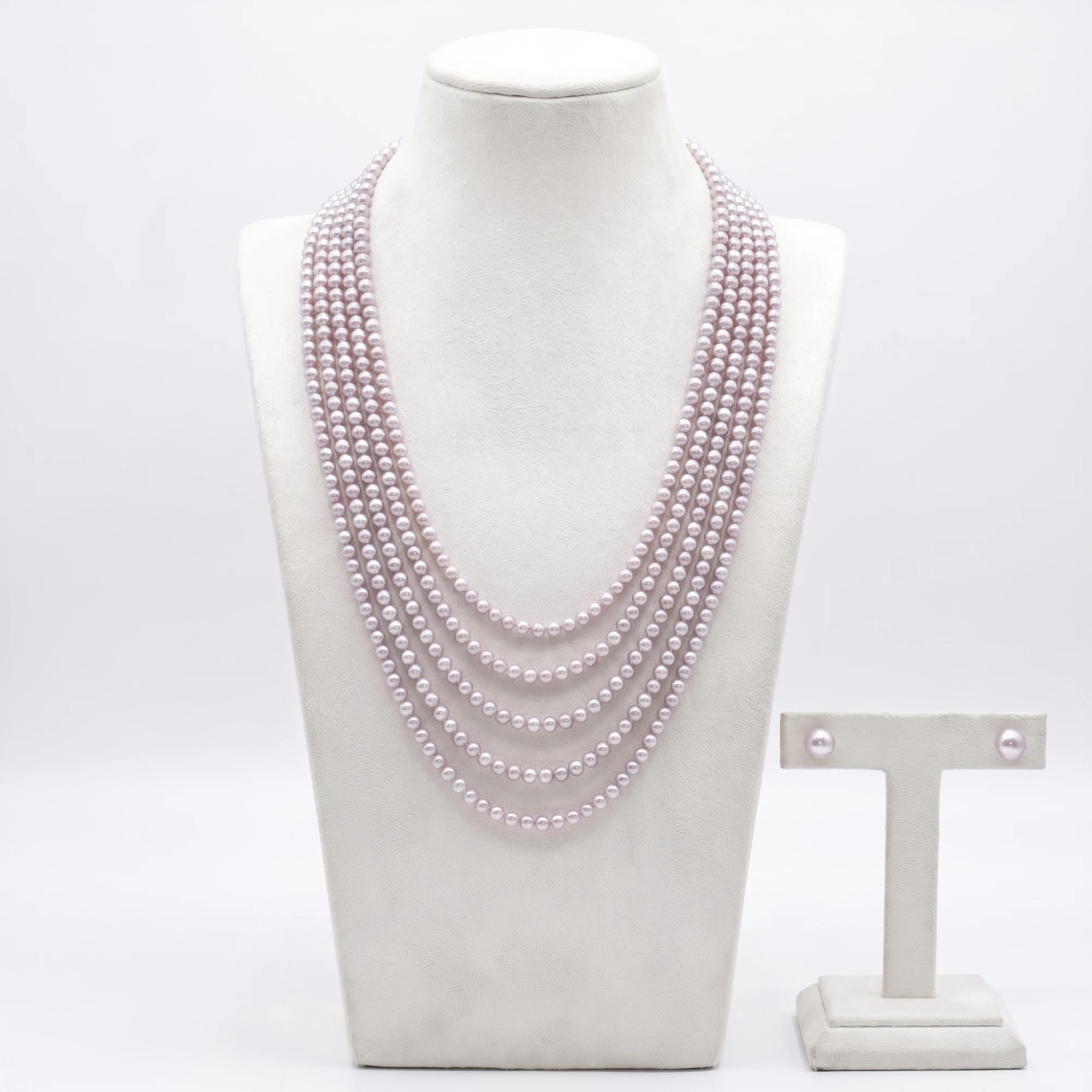 Gorgeous 5 Lines Pearls Necklace in Lavender Colour Pearls