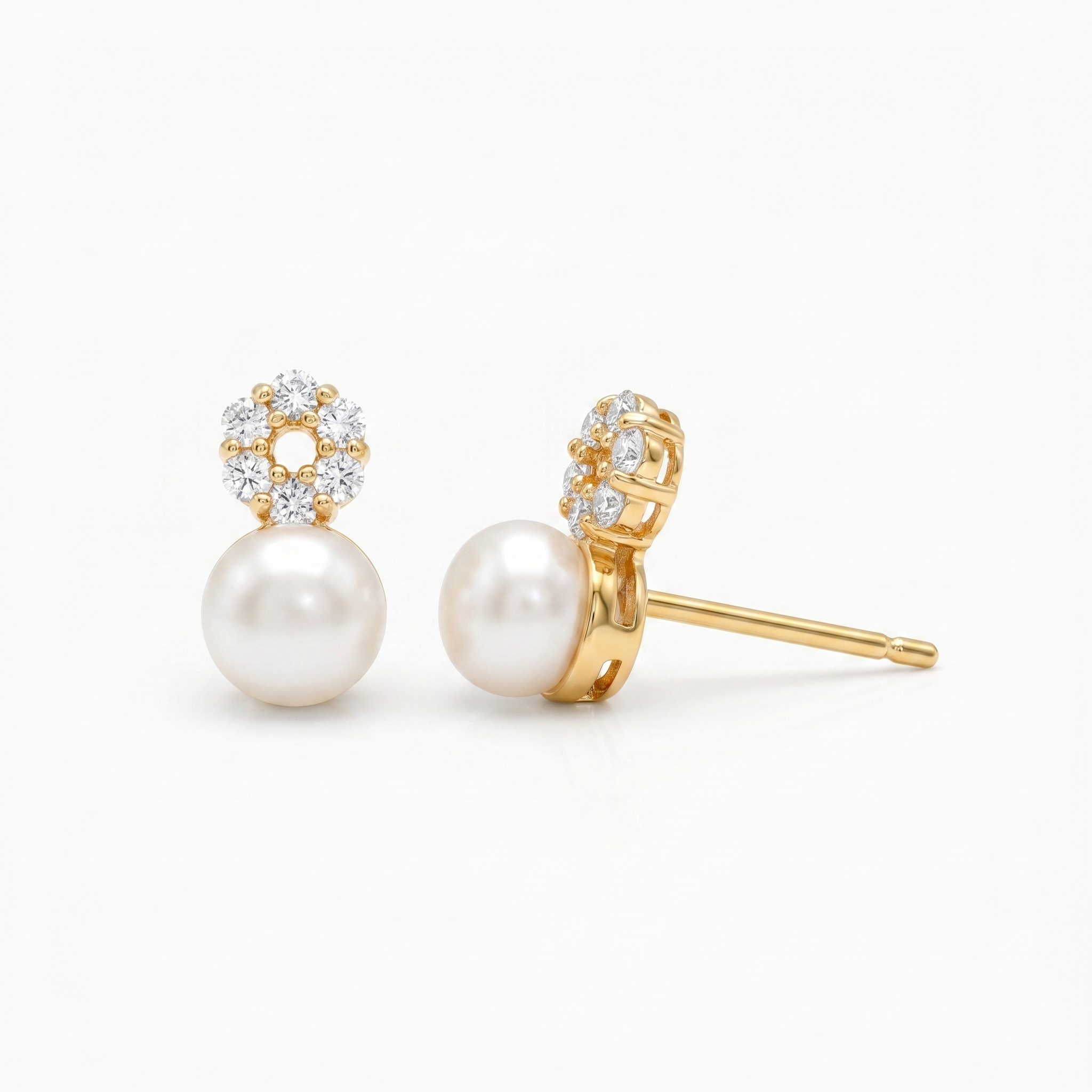 Stylish Pearl Studs in American Diamonds