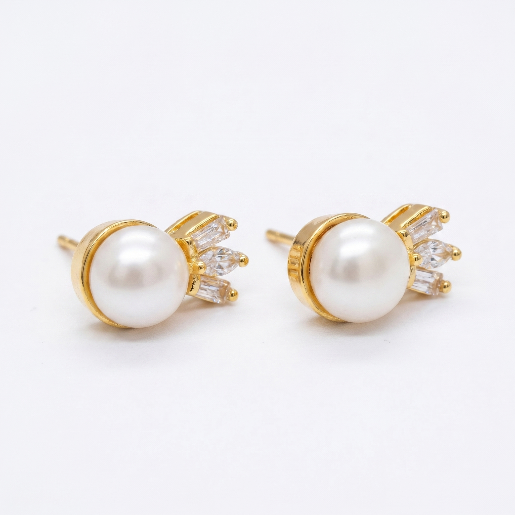 Pearl Studs in Golden Colour Korean Metal and Zircons