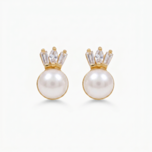 Pearl Studs in Golden Colour Korean Metal and Zircons