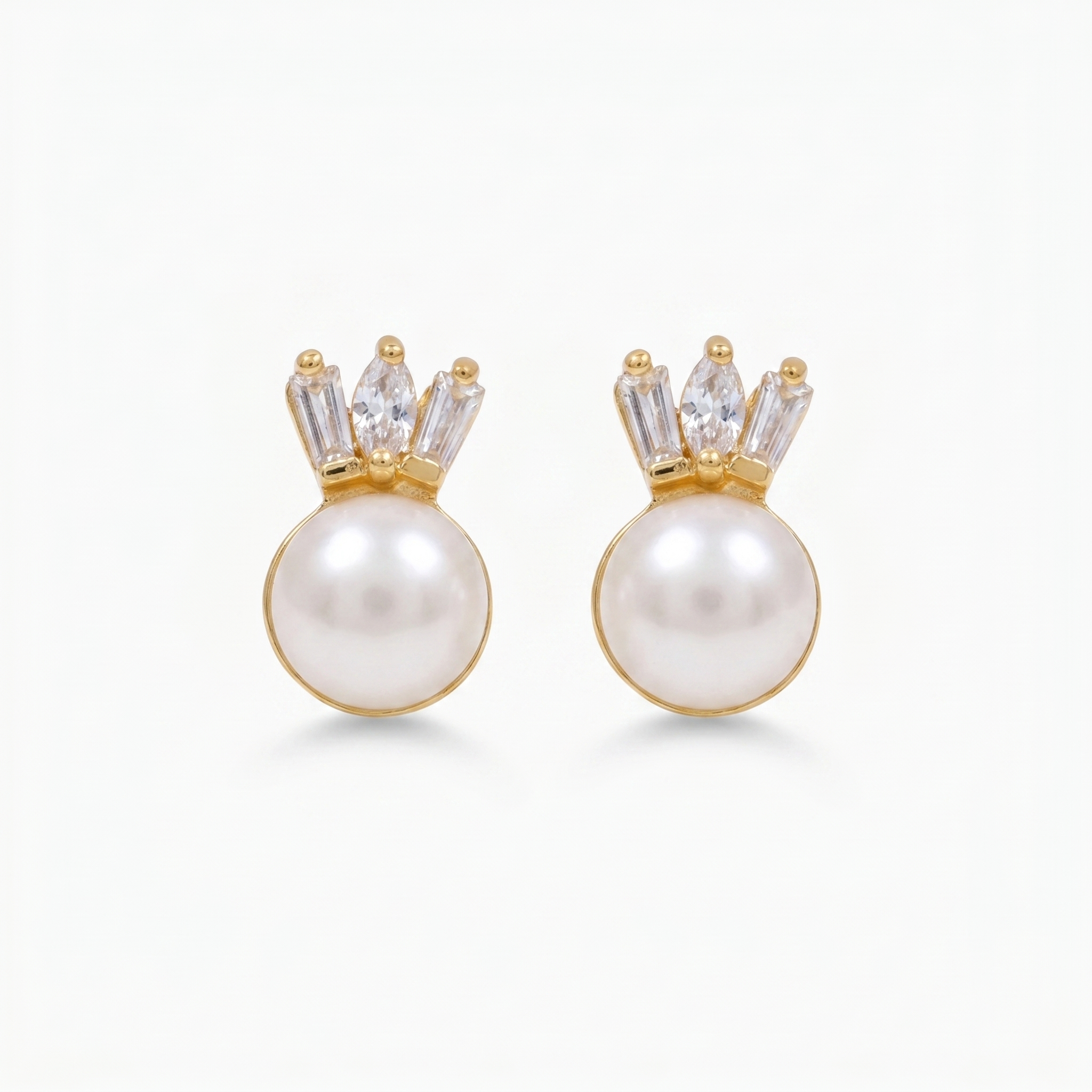 Pearl Studs in Golden Colour Korean Metal and Zircons