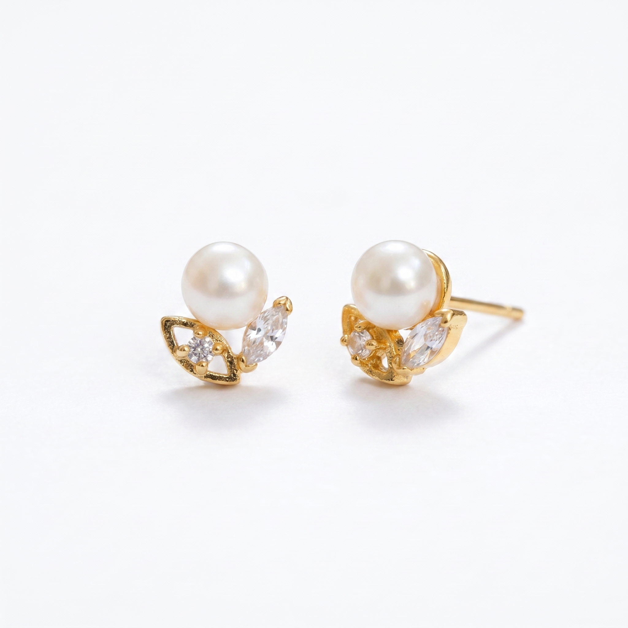 Stylish Pearl Studs in Korean Gold Colour Metal