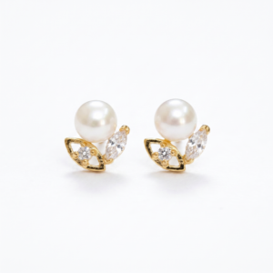 Stylish Pearl Studs in Korean Gold Colour Metal