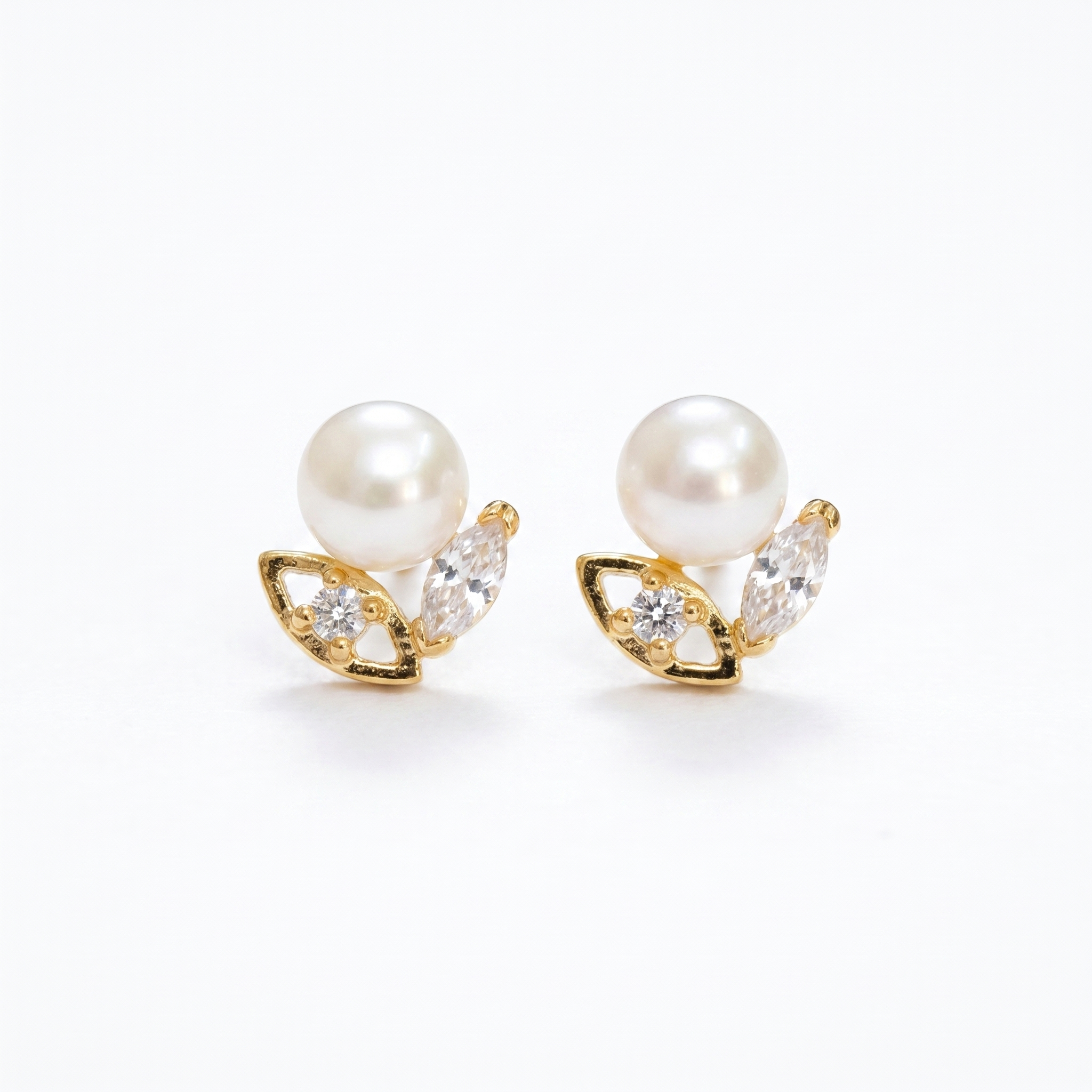 Stylish Pearl Studs in Korean Gold Colour Metal