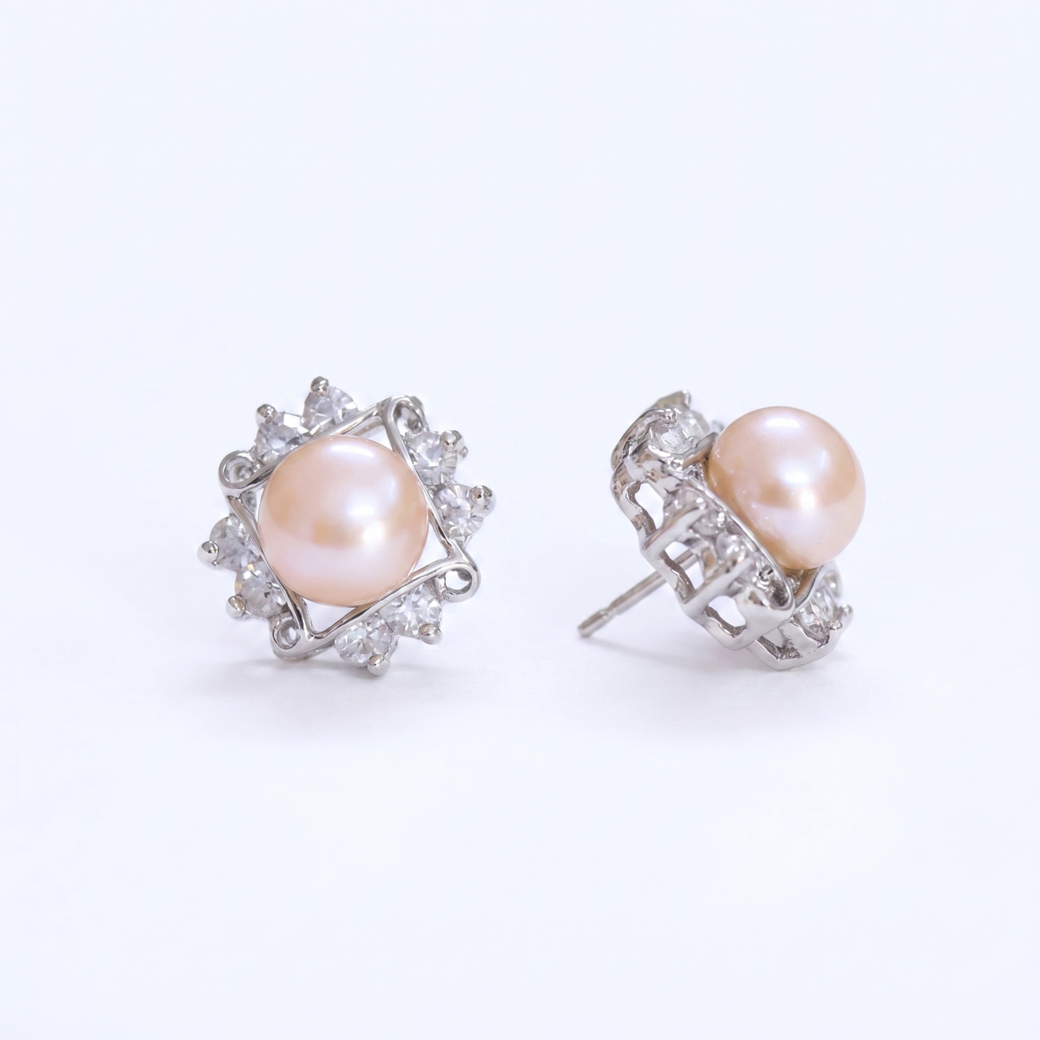 Pink pearl Studs with Beautiful American Diamonds