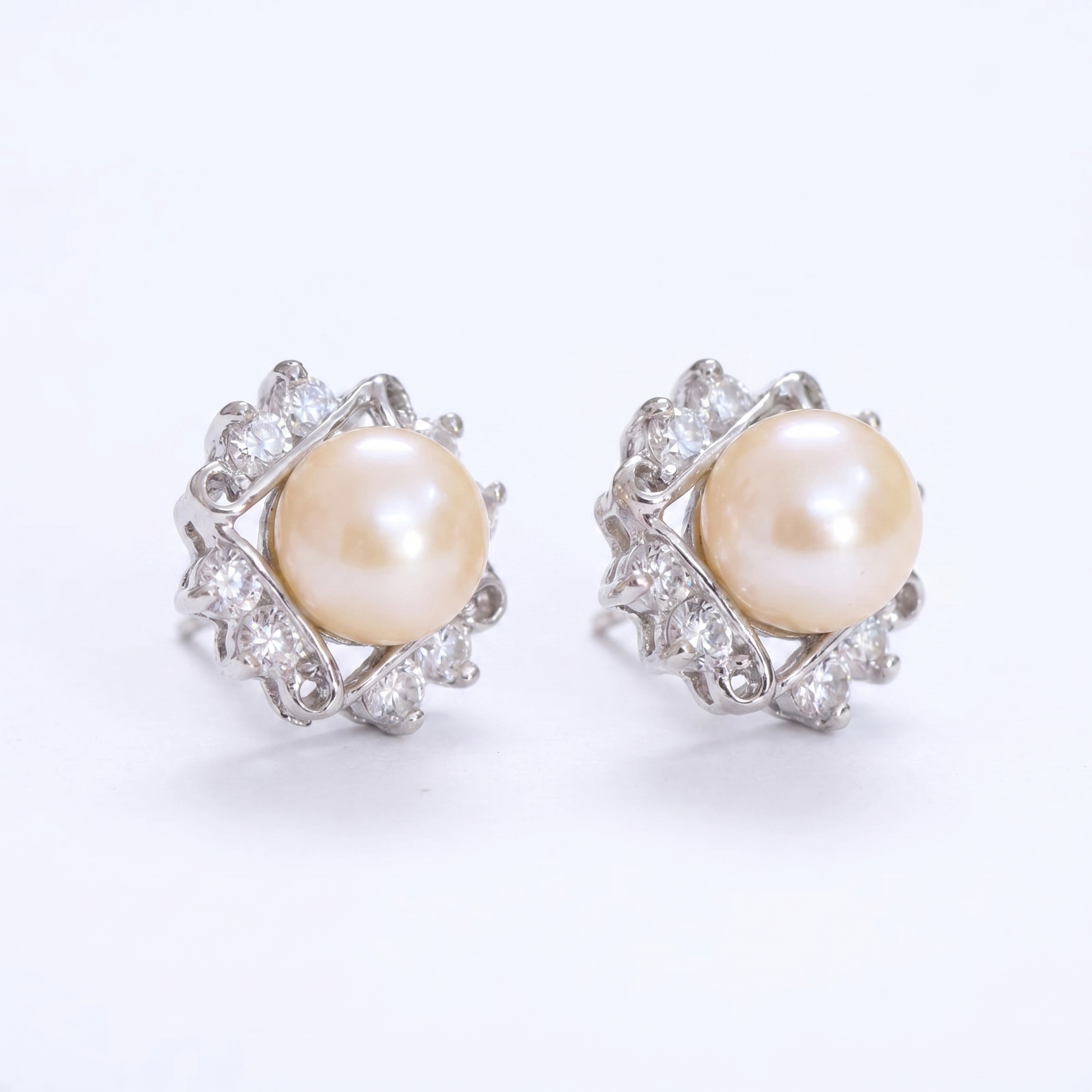 Pink pearl Studs with Beautiful American Diamonds