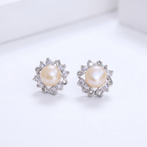 Pink pearl Studs with Beautiful American Diamonds