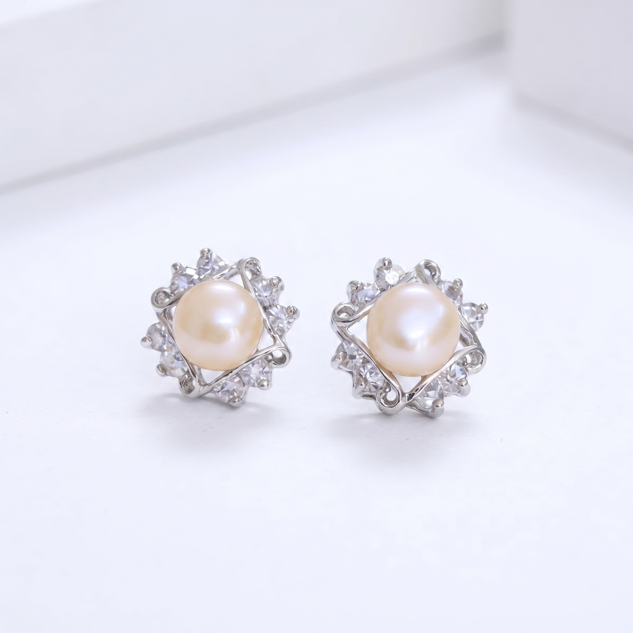 Pink pearl Studs with Beautiful American Diamonds