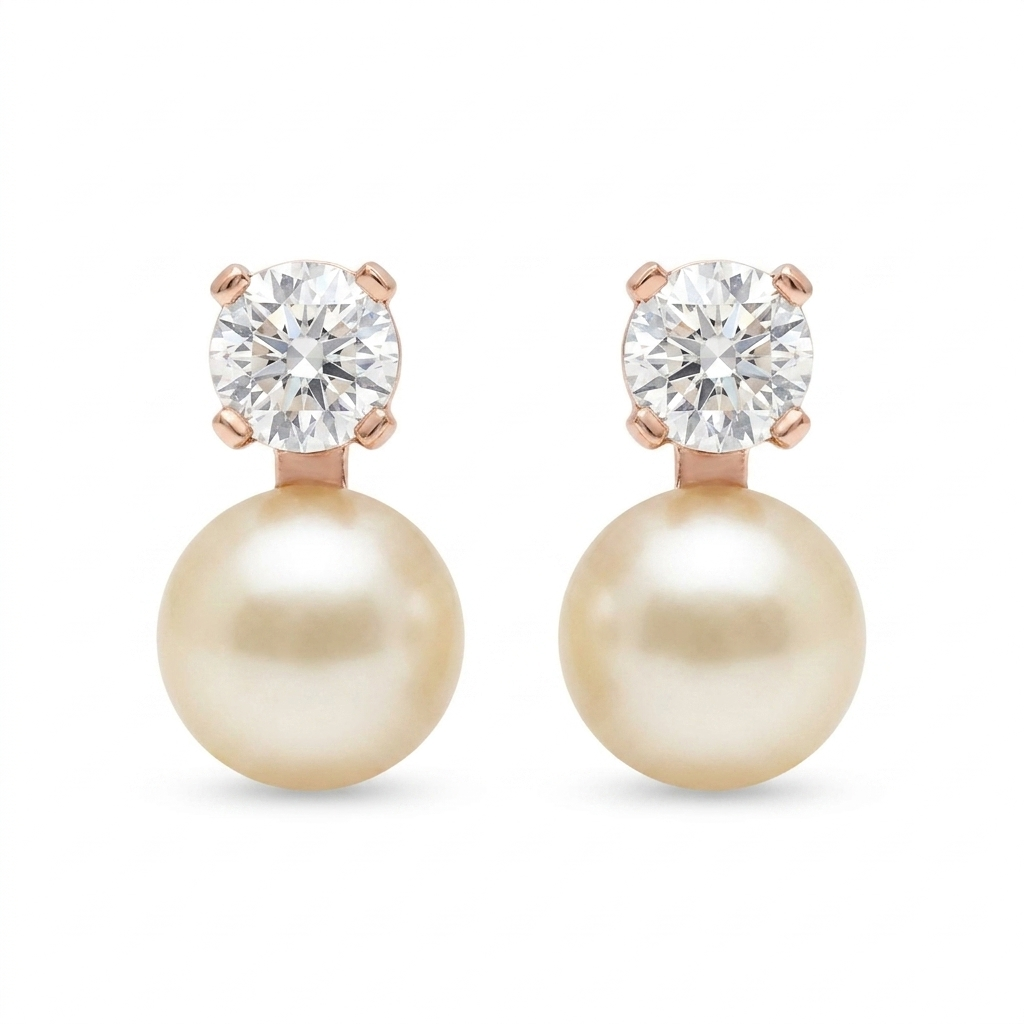 Cute Pearl Studs in Pink Pearls and Rose Gold Metal