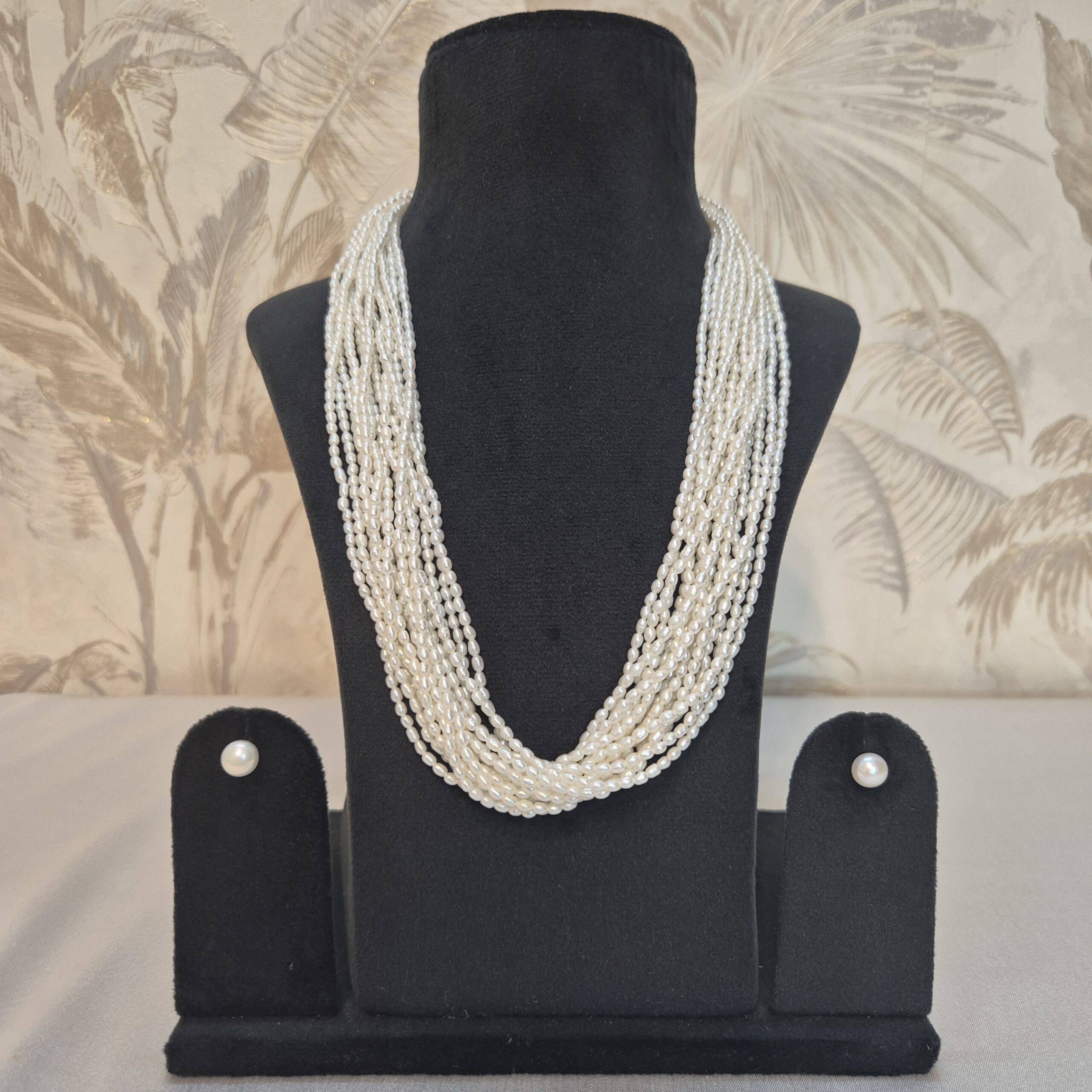 15 Strands Finest Rice Pearl Necklace - 22 Inches
