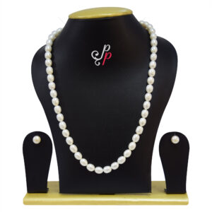 8mm to 12mm - White Oval - AAA Quality - Long White Oval Pearl Necklace Set