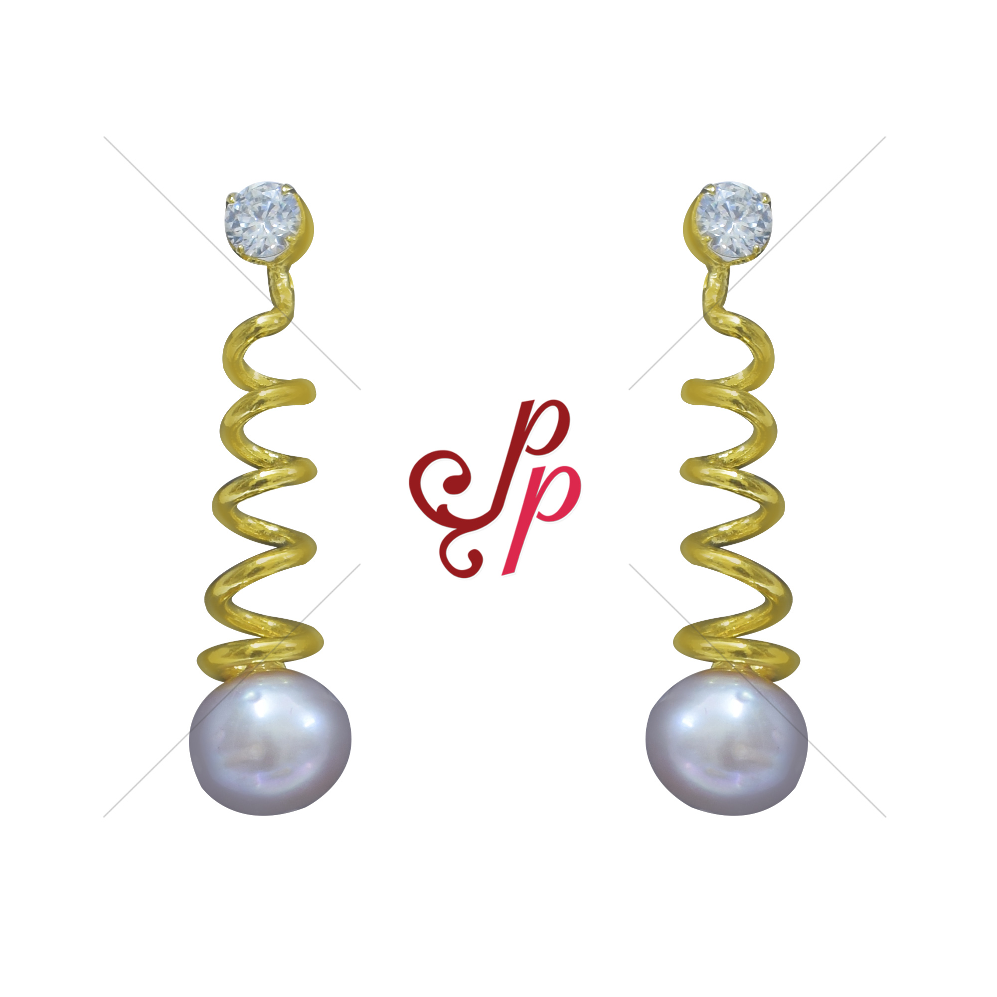 Stylish Spiral Shaped Dark Pink Pearl Hangings