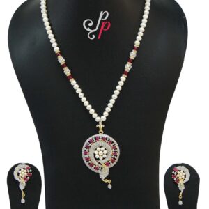 Traditional and beautiful pearl necklace set with round pendant 