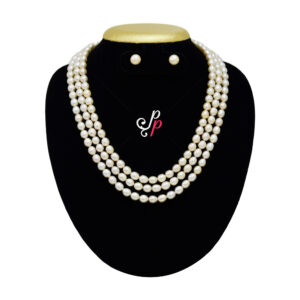  3 Strands Pink Pearl Set in 7mm long Oval Pearls from Hyderabad