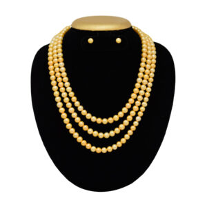 Beautiful 3 Lines Golden Pearl Necklace Set 