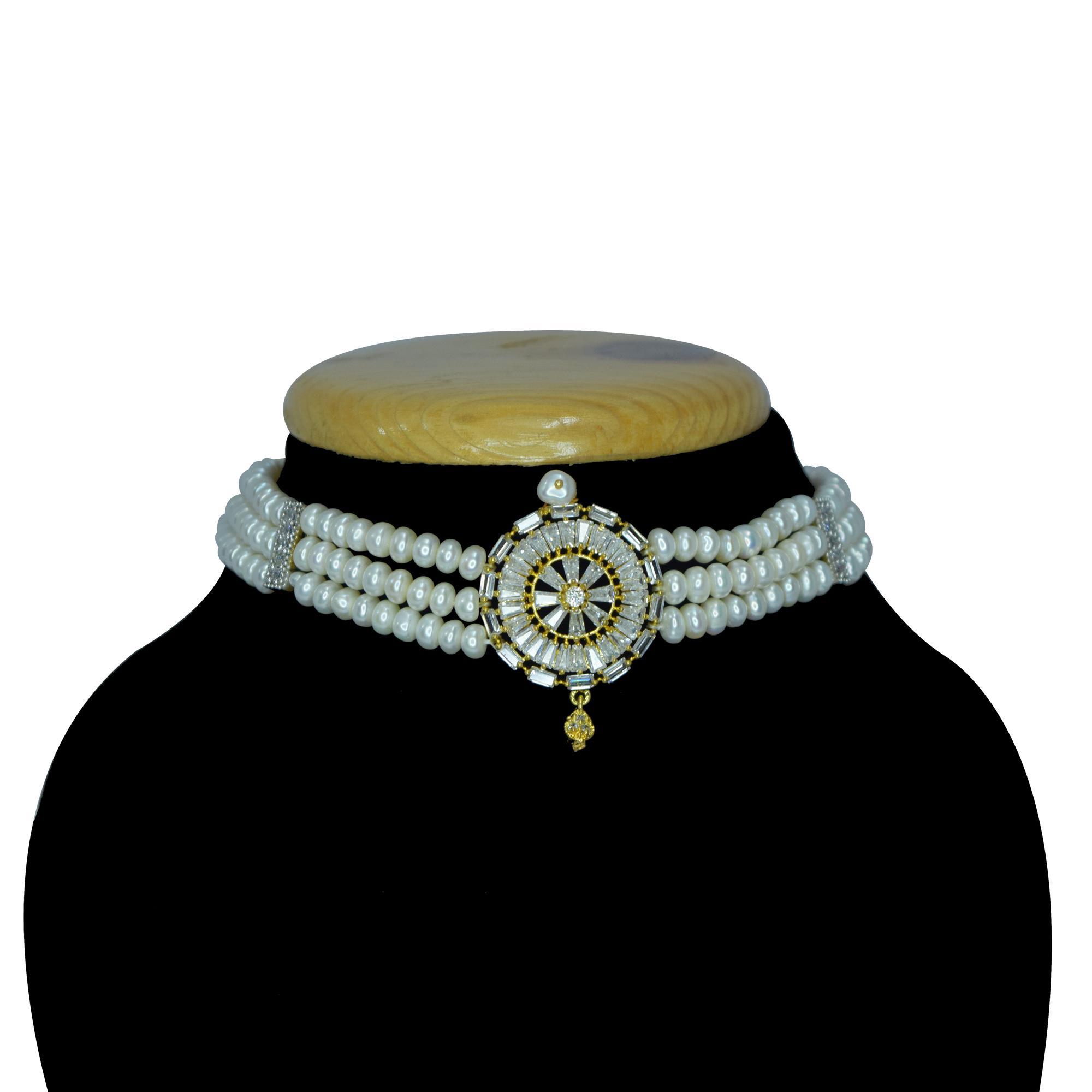 Close Up of 3 Lines Exclusive Choker Studded In Intricately Cut American Diamonds