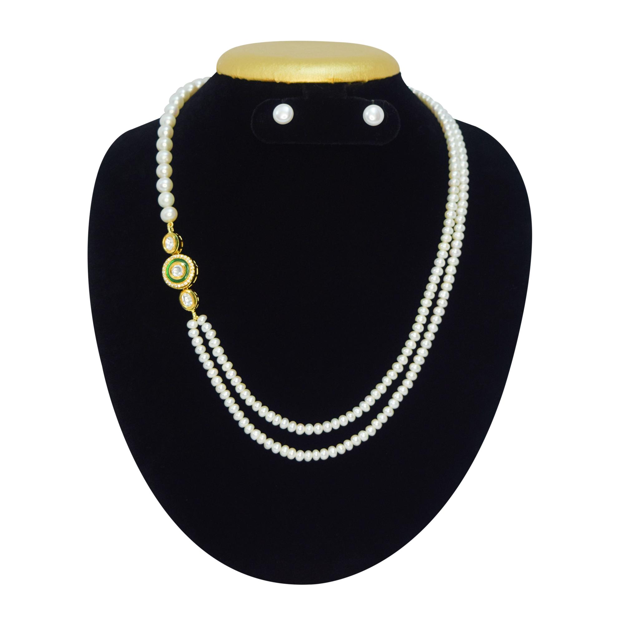 Ethereal White Pearl Necklace With A Kundan Brooch