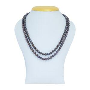 Well-crafted dual-layer 20inch deep brown 6.5mm oval pearl necklace with a green tinge