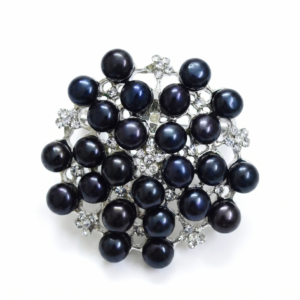 Starry Black Pearl Round Brooch With American Diamonds