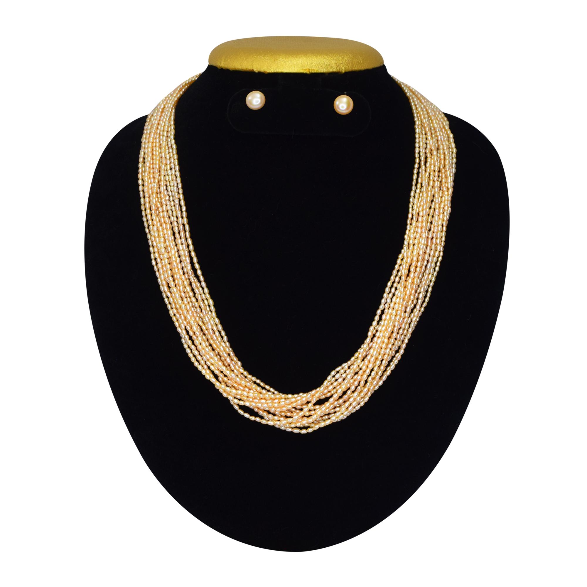 Radiant & Lavish 15 Strands Peach Rice Pearls Mala