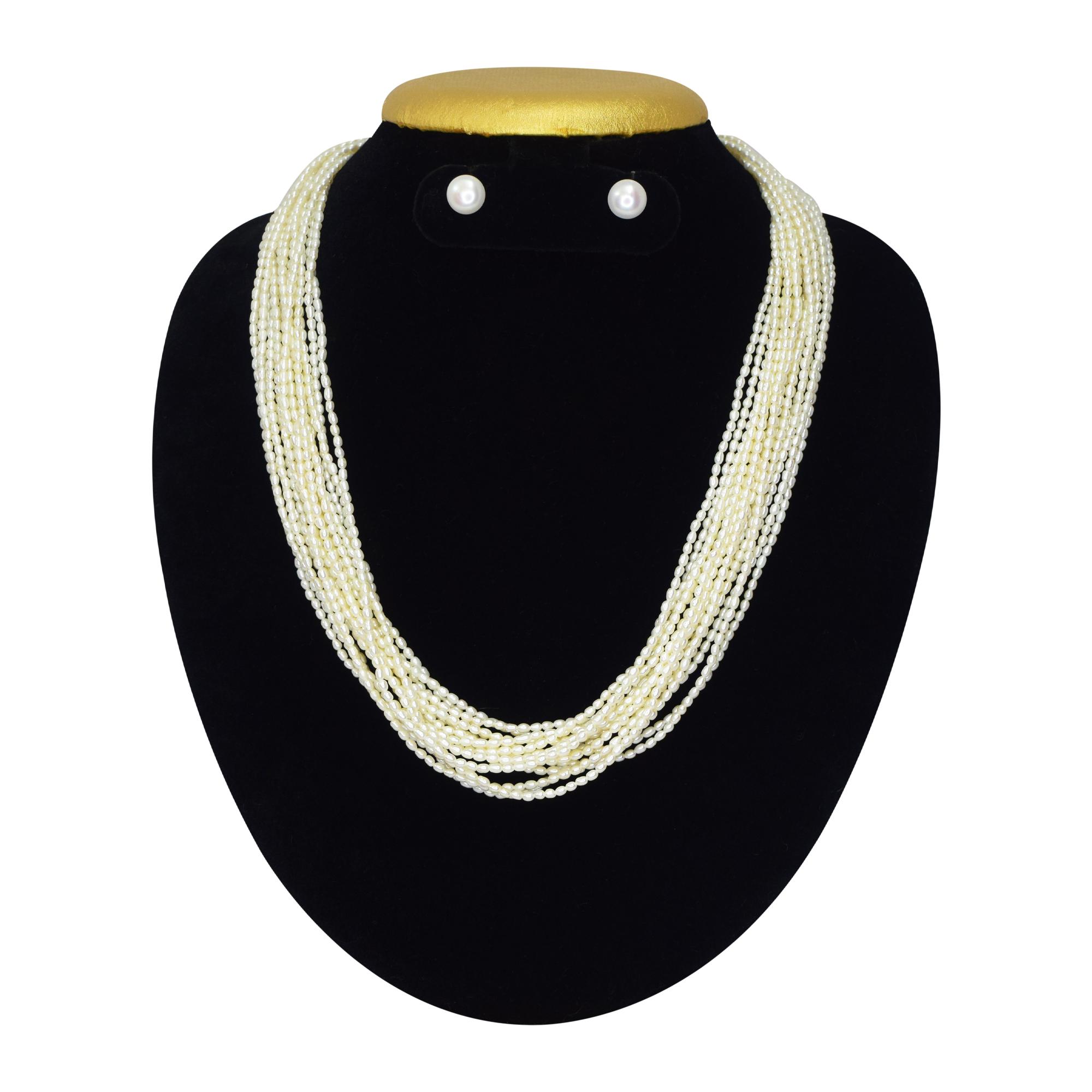 Spectacular & Elegant 15 Strands White Rice Pearls Mala