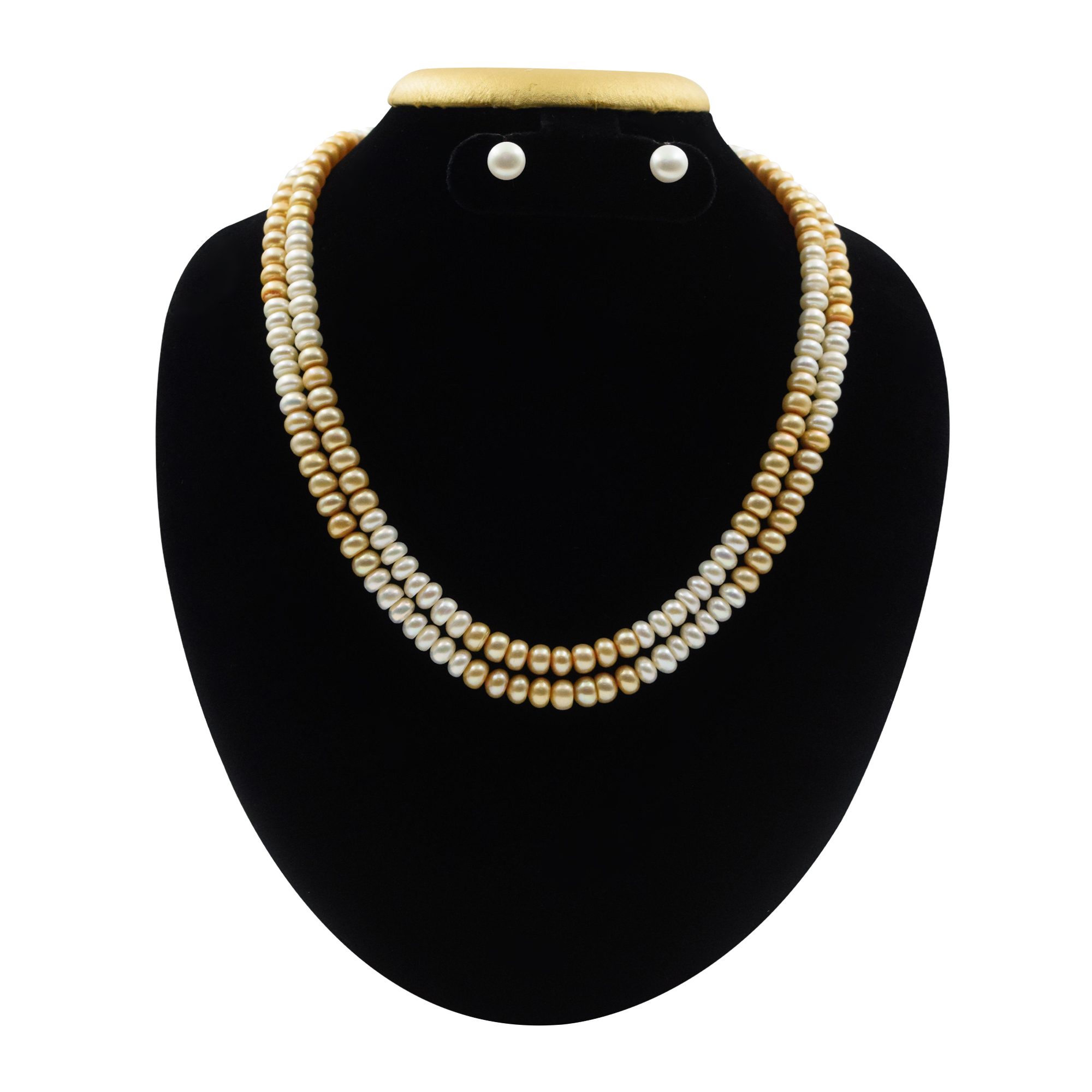 Ethereal 20inches Dual Layer White & Champagne Pearls Necklace