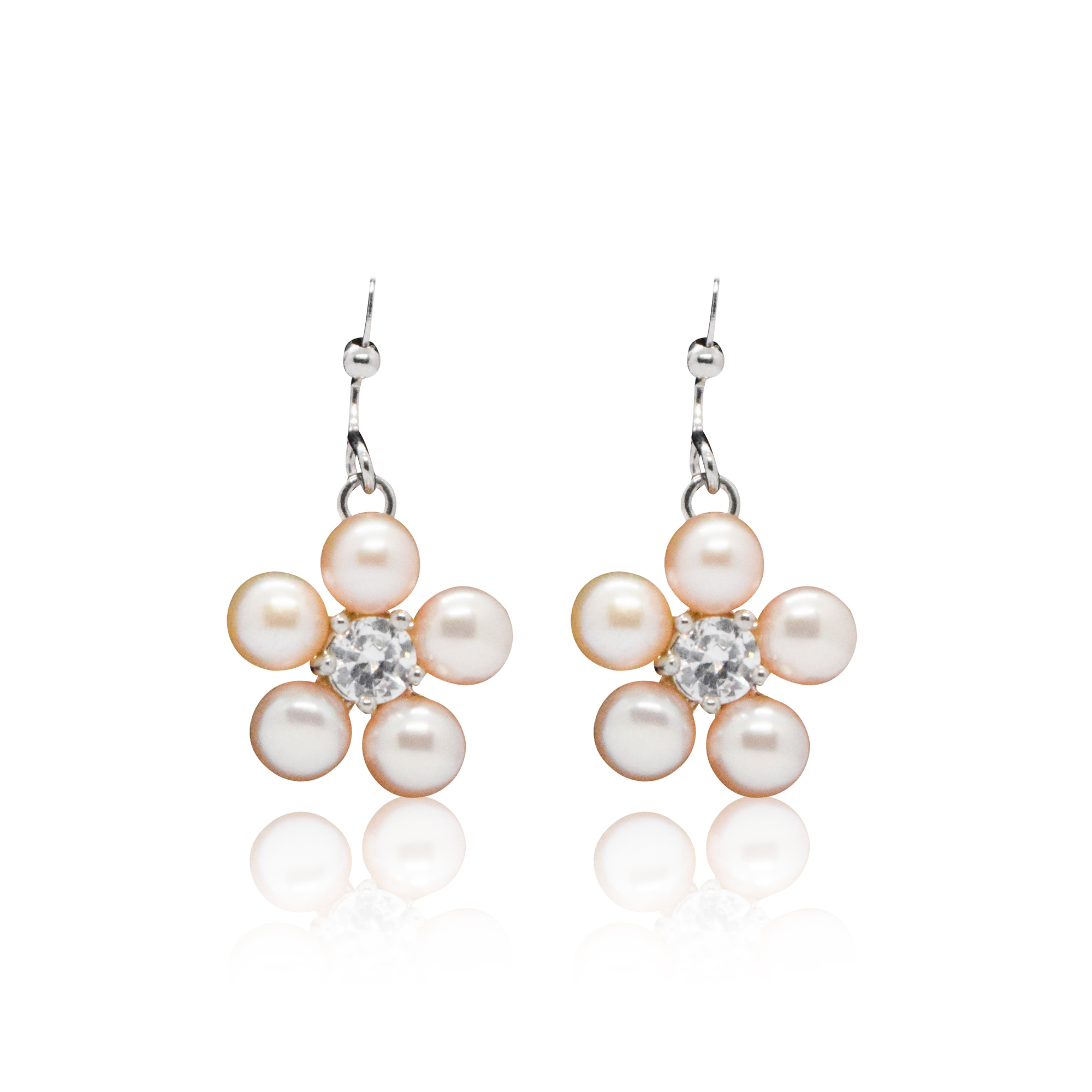 Subtle Hook Earring With Peach Button Pearls & AD