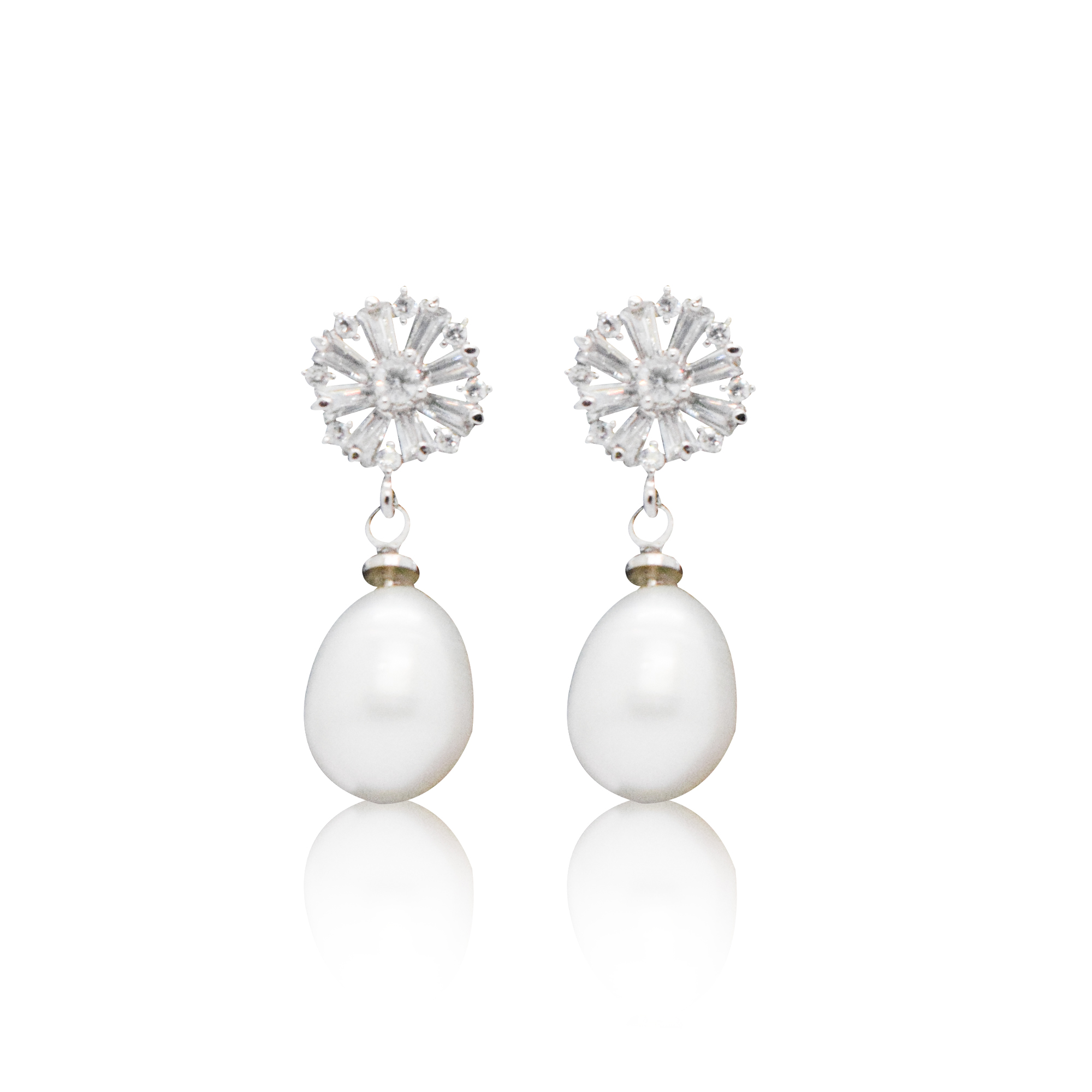 Sublime CZ Studs With White Oval Pearl Drops
