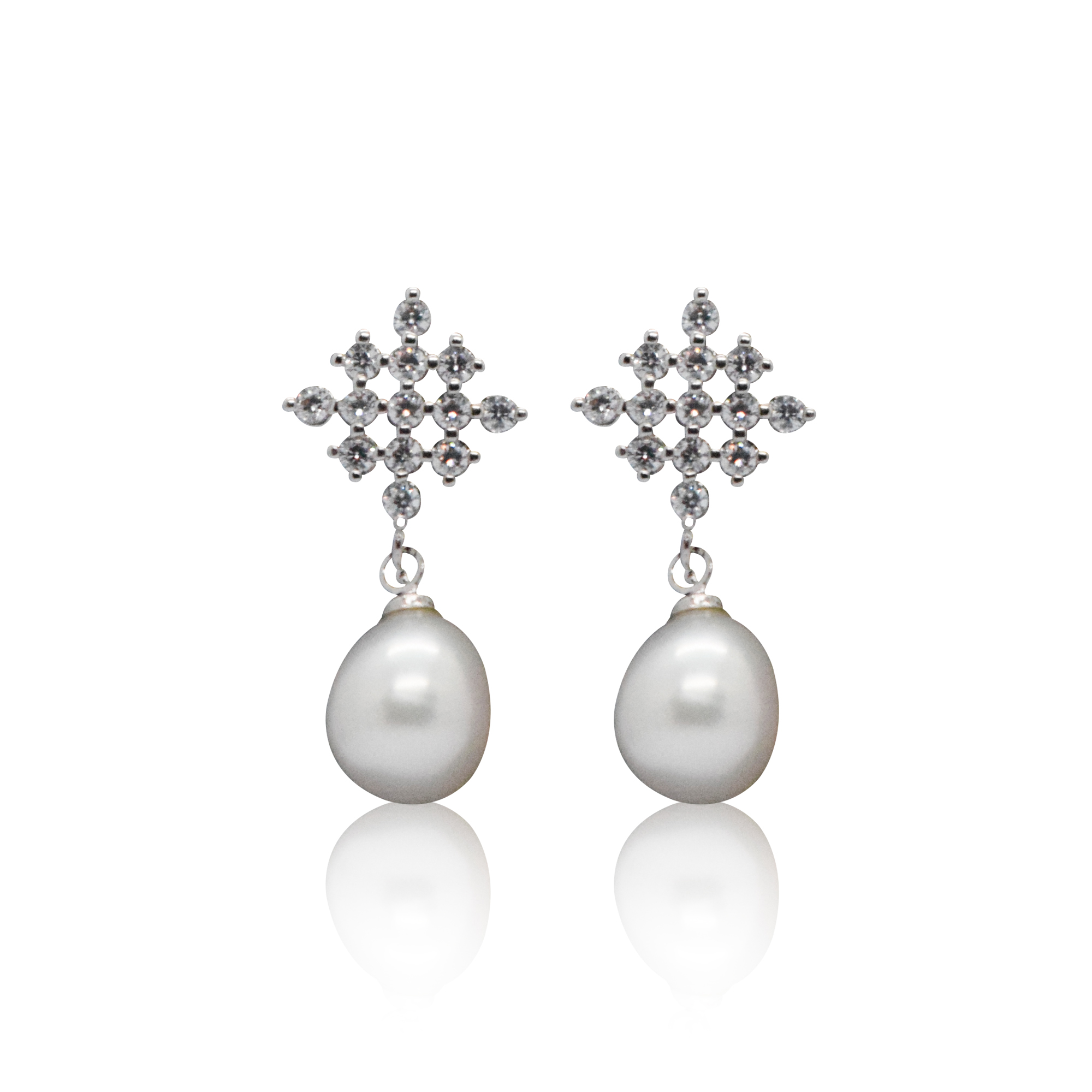 Glitzy Geometric CZ Studs With White Oval Drops