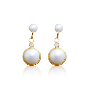Radiant White Round Pearl Stud With White Button Pearl Drop
