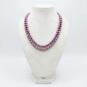 Stunning 2row Necklace With 7.5mm Oval Magenta Pearls