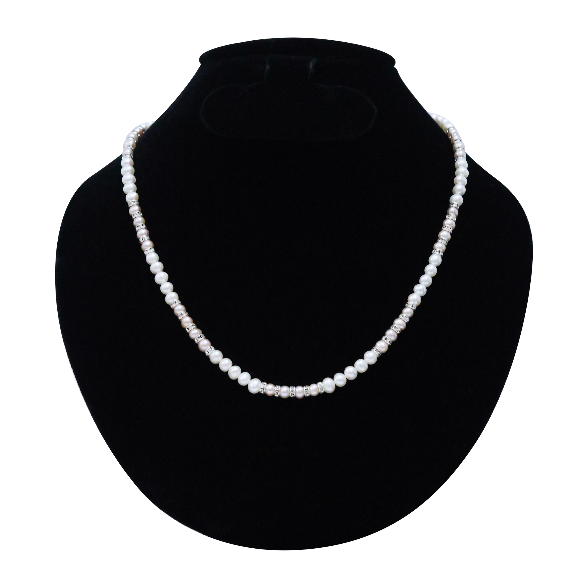 Dainty White & Pink Pearls Necklace With CZ Spacers