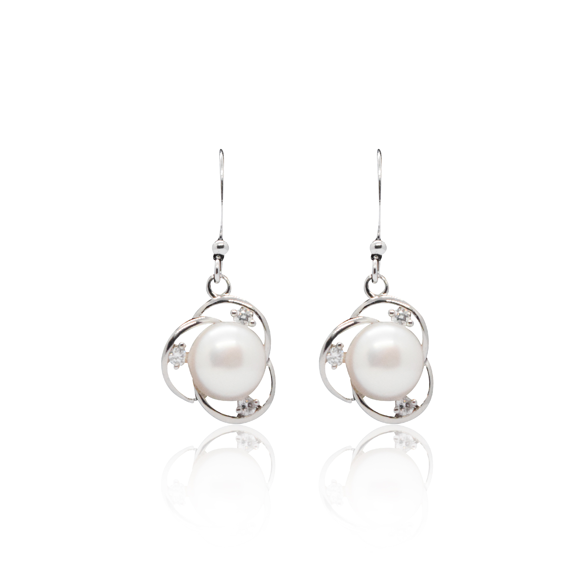 Splendid Hook Earrings Featuring White Button Pearls & CZ