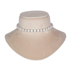Subtle White 8.5mm Button Pearls Choker With Blue CZ Crystals