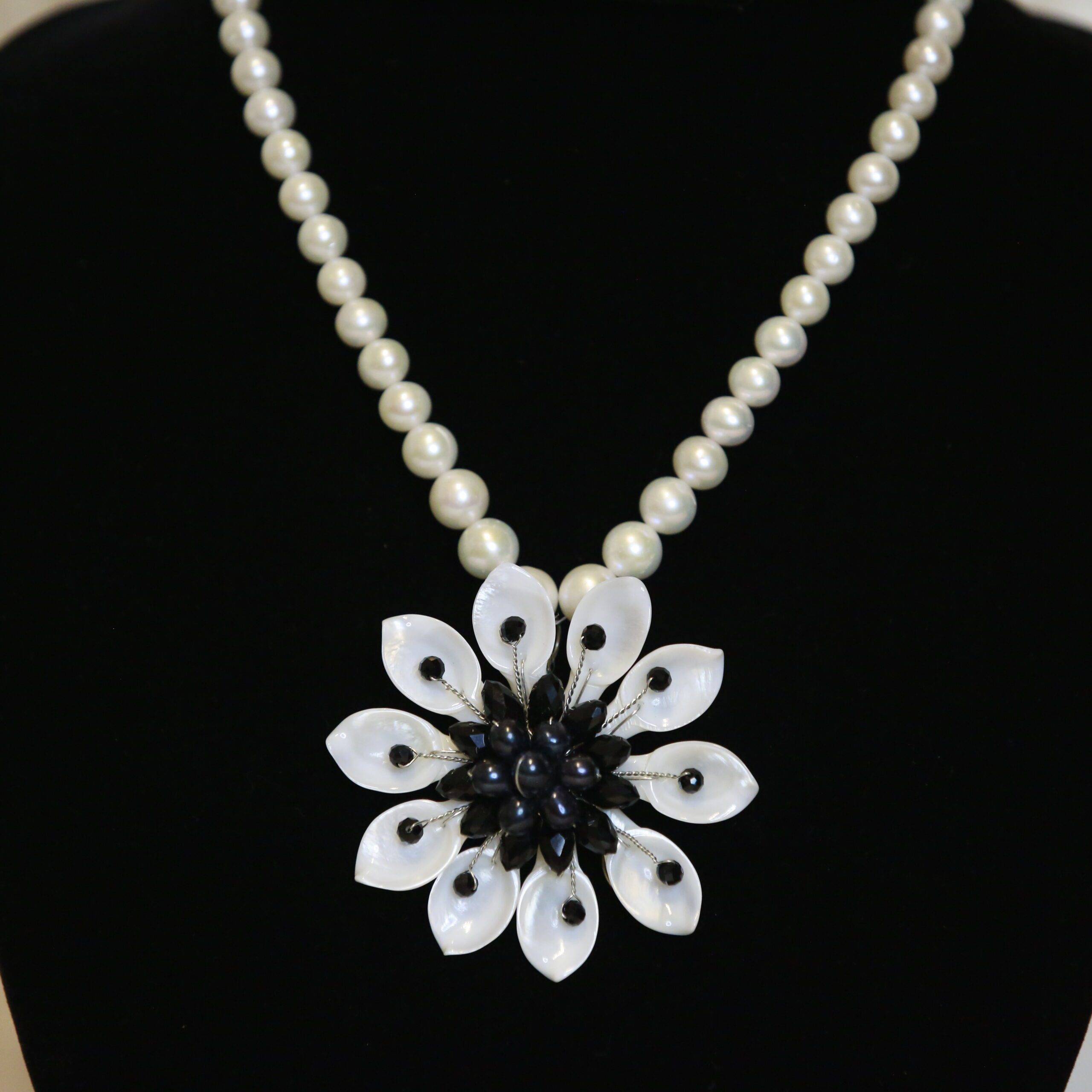 Blissful White Graduated Pearls 18Inch Necklace With MOP Pendant - Image 2