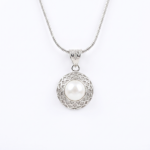 Modern Circular 925 Silver Pendant With 10mm White Button Pearl