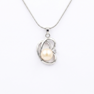 Elegant CZ Heart Pendant Accentuated With 10.5mm Peach Button Pearl