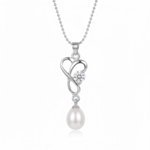 Twirled Knot Pendant Accentuated With 7mm Oval White Pearl & CZ