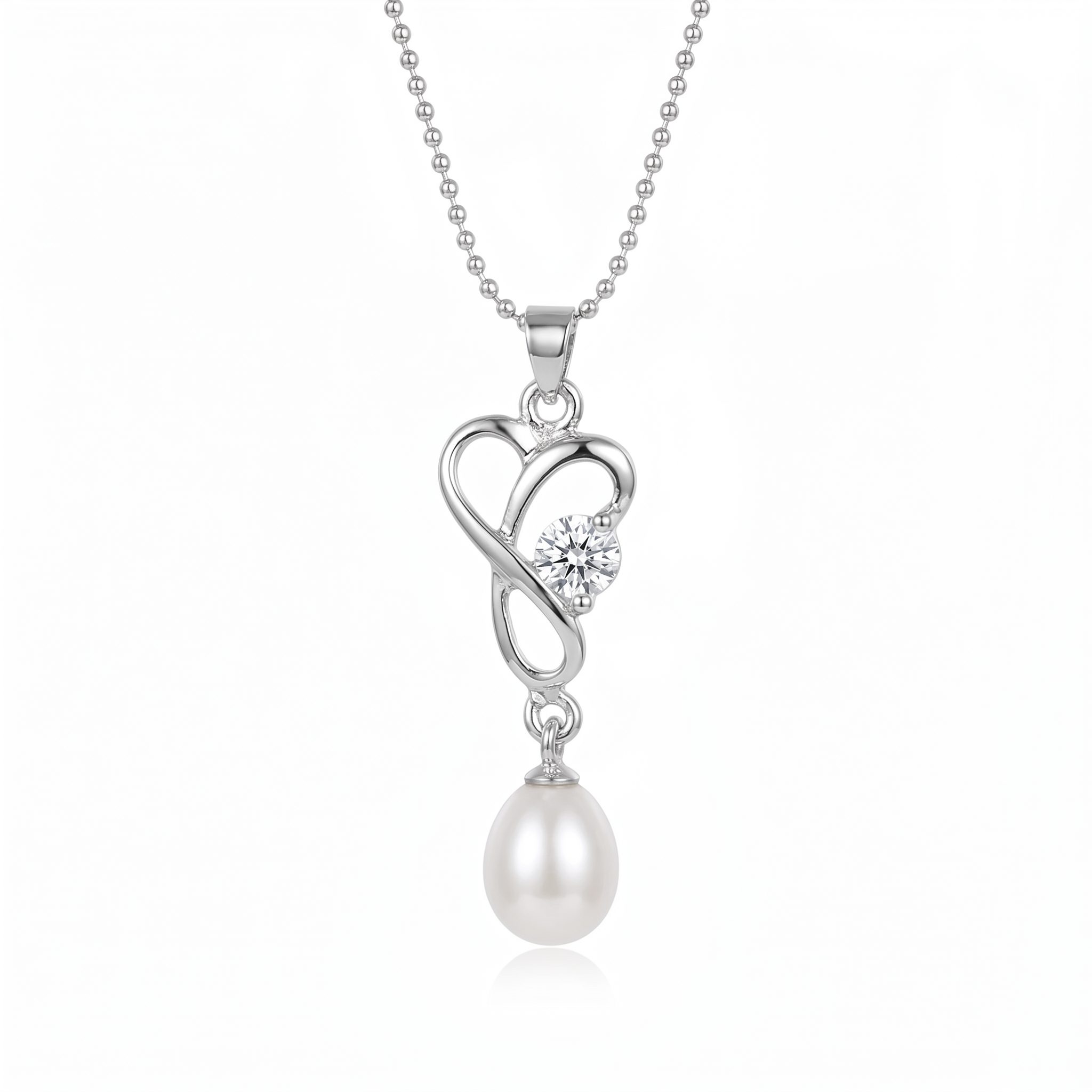 Twirled Knot Pendant Accentuated With 7mm Oval White Pearl & CZ