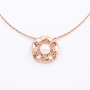 Delightful Rose Gold Finish Floral Pendant With 9.5mm White Button Pearl