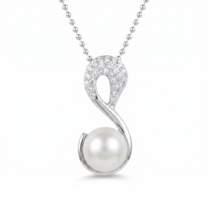 Stunning Swan Pendant Studded With 9.5mm Pink Button Pearl & CZ