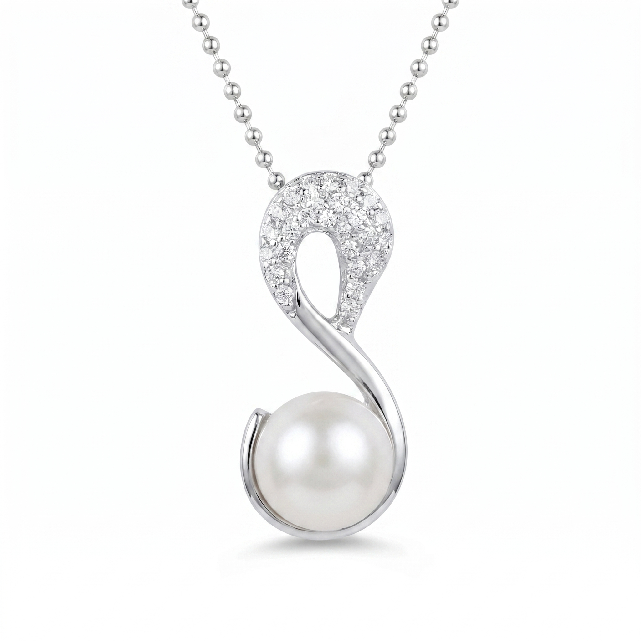 Stunning Swan Pendant Studded With 9.5mm Pink Button Pearl & CZ