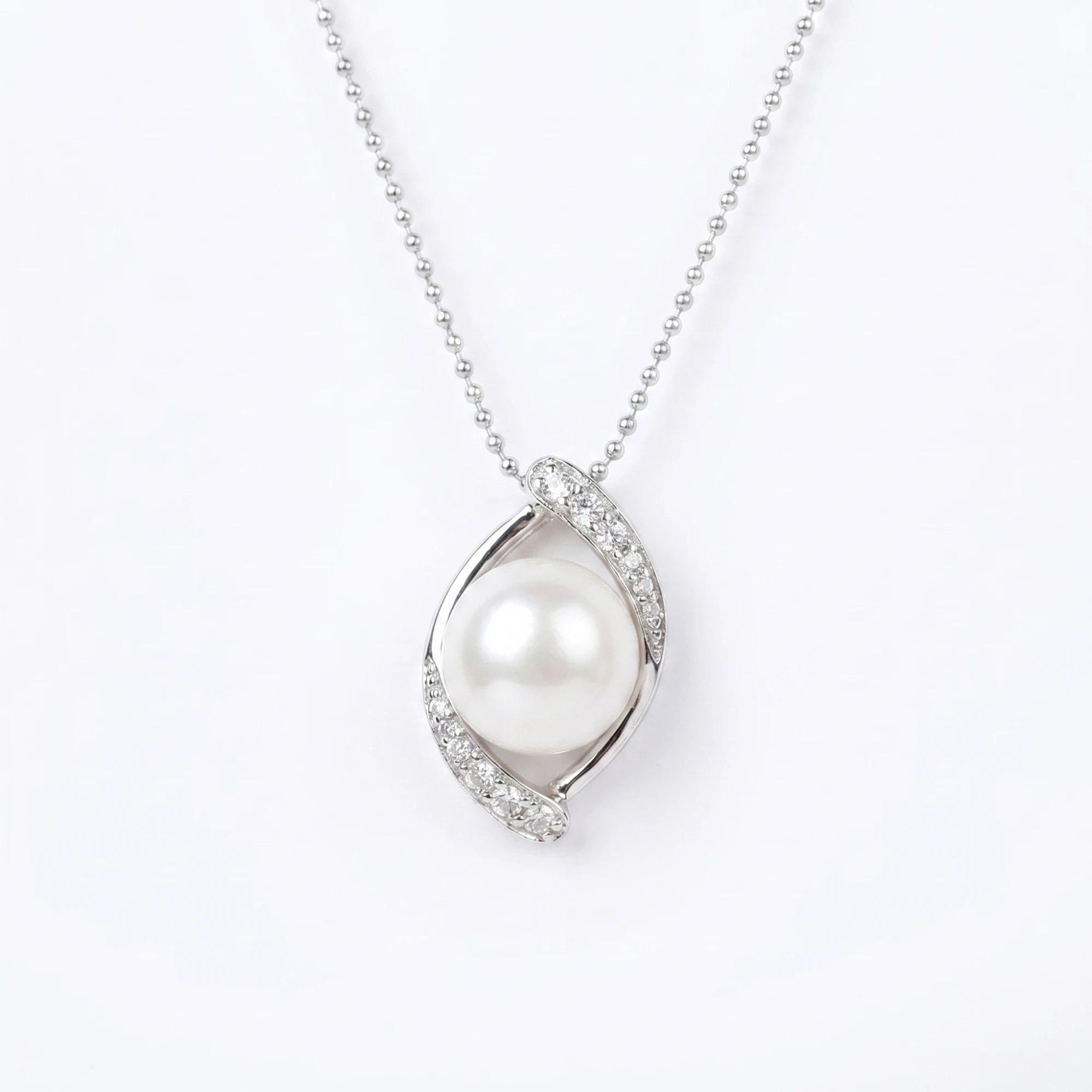 Eternal CZ Pendant Studded With 11mm White Button Pearl