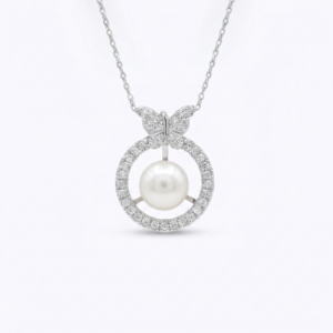 Enchanting Silver Finish Butterfly Pendant With 10mm White Button Pearl