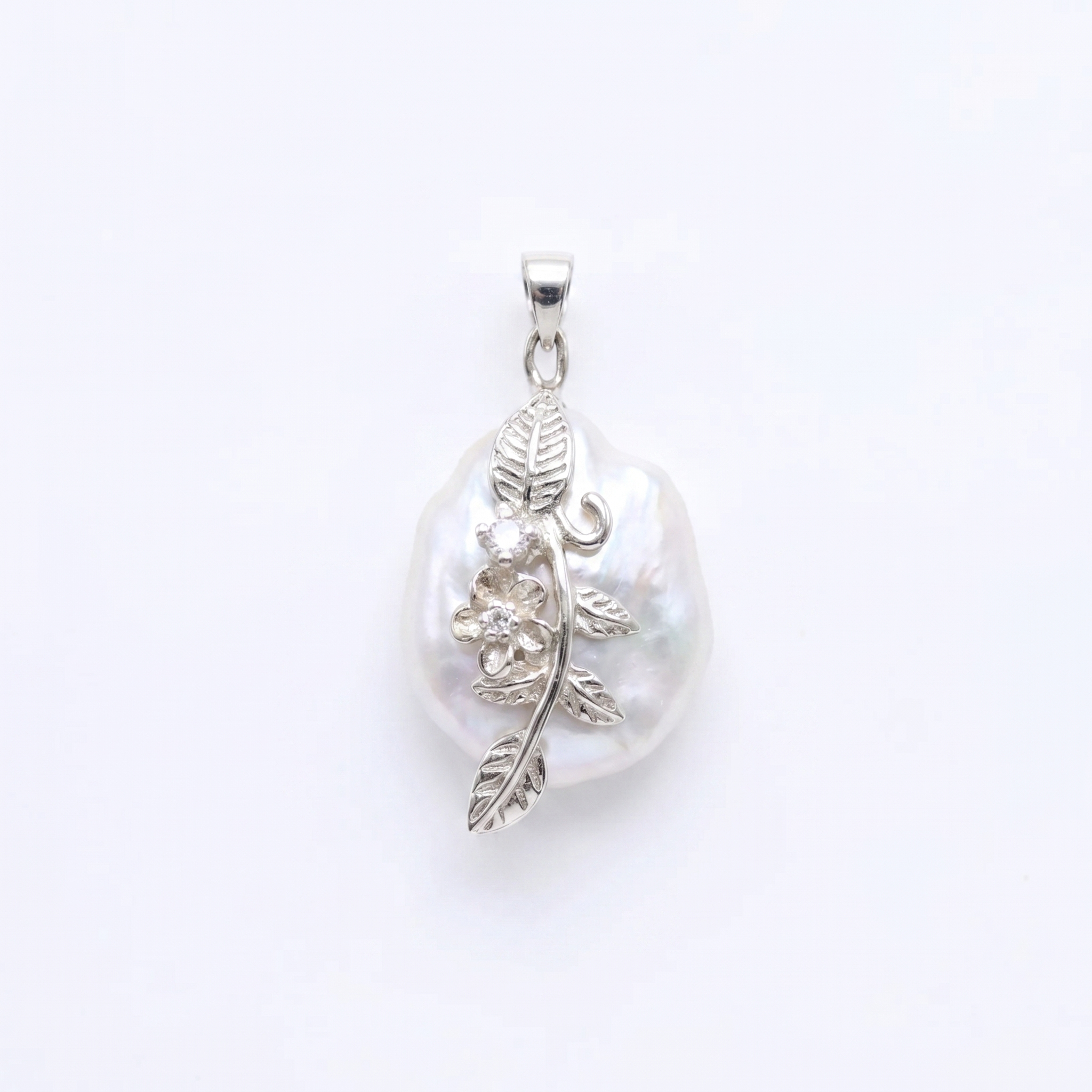 Gleaming White Baroque Pearl Pendant With Decorative 925 Silver Anchor & CZ