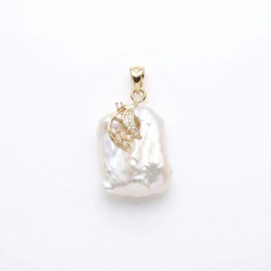 Glorious Baroque Pearl Pendant With Golden Finish 925 Silver Clasp & CZ