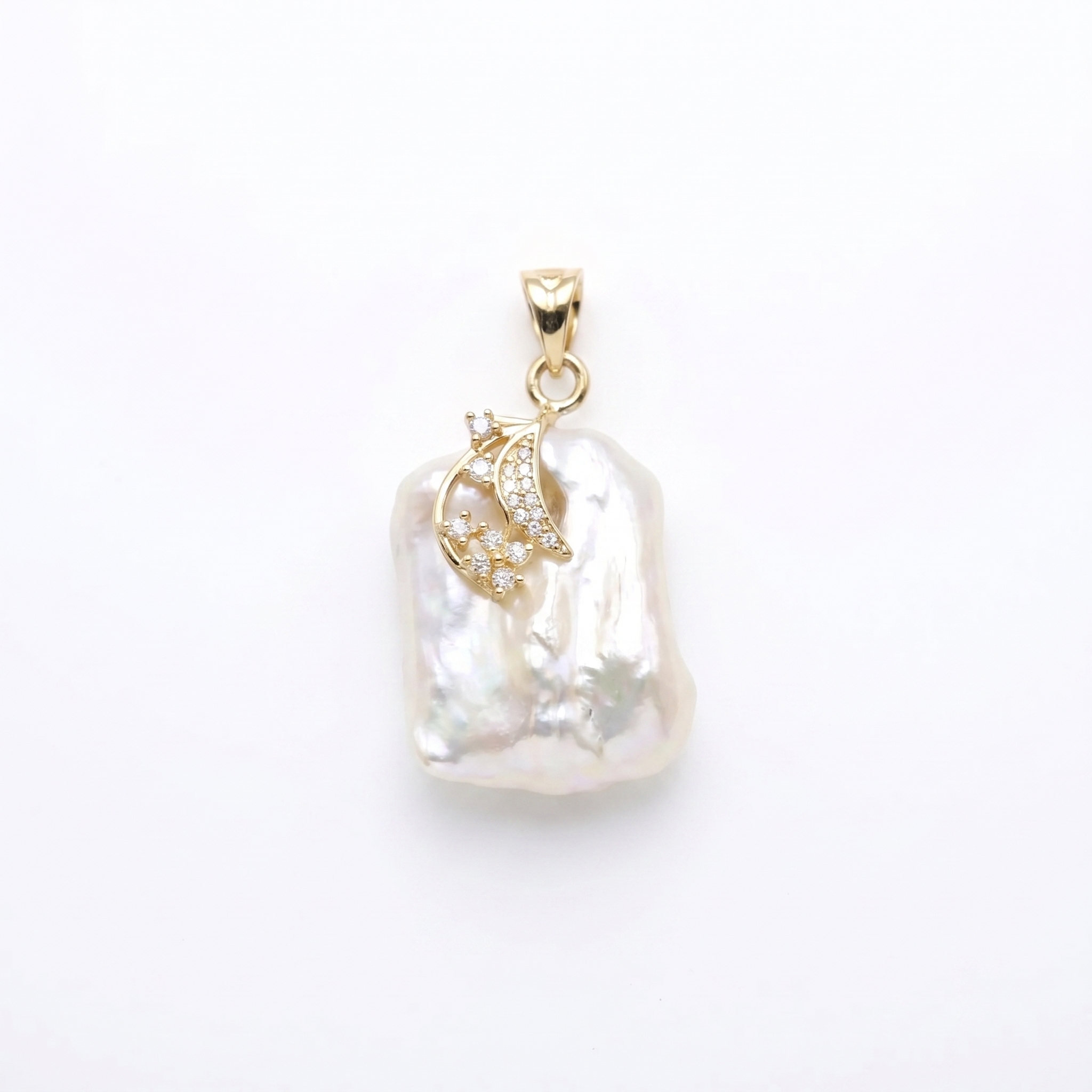 Glorious Baroque Pearl Pendant With Golden Finish 925 Silver Clasp & CZ