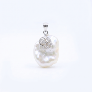 Glamorous White Baroque Pearl Pendant With 925 Silver Clasp & CZ