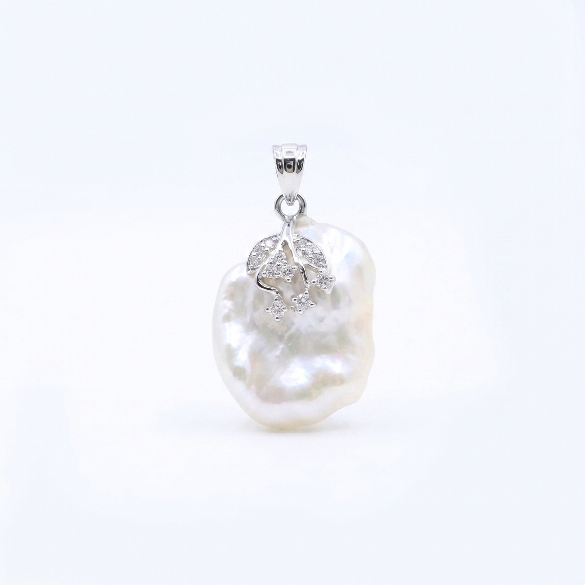 Glamorous White Baroque Pearl Pendant With 925 Silver Clasp & CZ